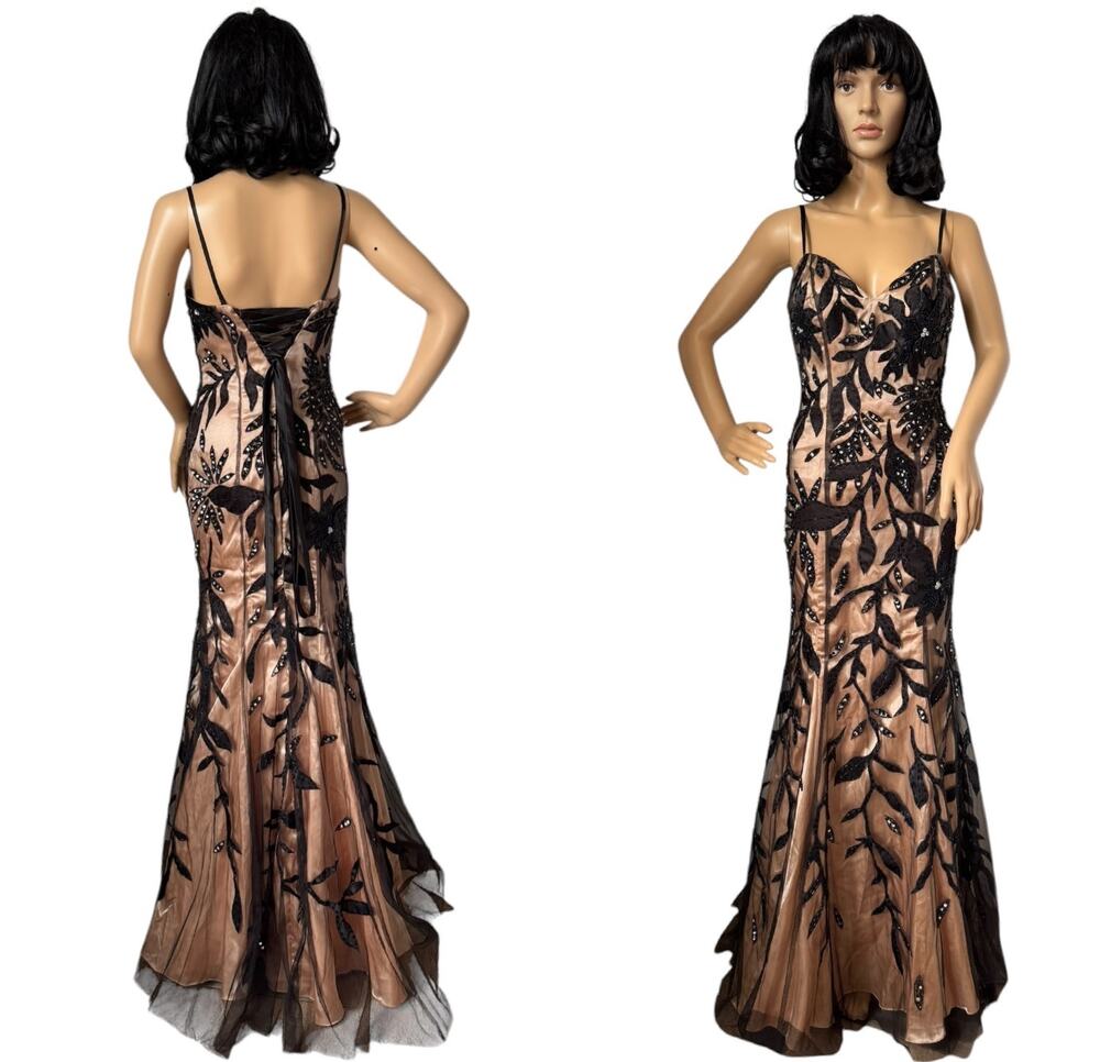 Dave & Johnny Black Gold Sequin Mermaid Gown - Size 1/2